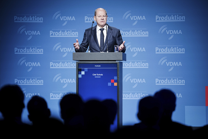 German Chancellor Olaf Scholz addresses participants at the 13th German Engineering Summit of the German Engineering Federation in Berlin, Germany, October 11, 2022. /CFP
