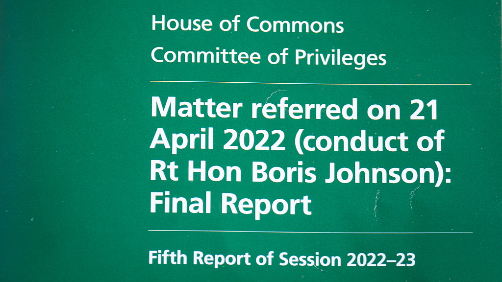 The front page of the House of Commons Committee of Privileges report into whether former Prime Minister Boris Johnson misled parliament over Partygate. /CFP