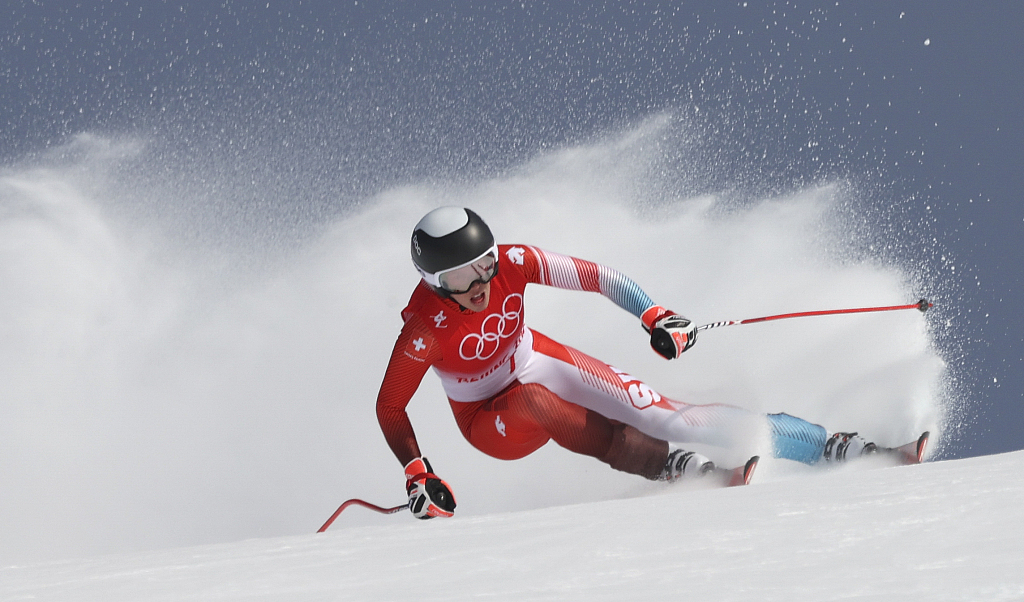 Michelle Gisin of Switzerland competes on her way to winning the alpine skiing combined women's downhill event during the Beijing 2022 Winter Olympic Games in the competition zone of Yanqing, Beijing, China, February 17, 2022. /CFP