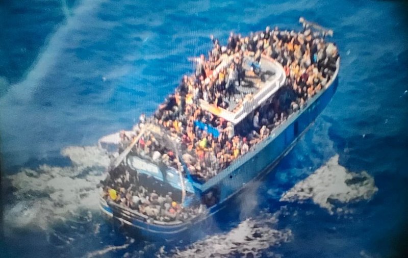 A photo shows the boat carrying migrants before it sank, in Kalamata, Greece, June 15, 2023. /CFP