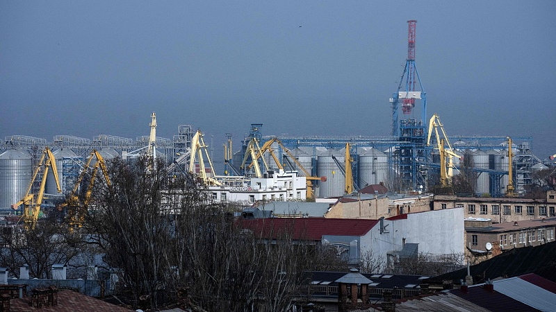 A general view shows the grain terminal of the port of Odesa, Ukraine, April 10, 2023. /CFP