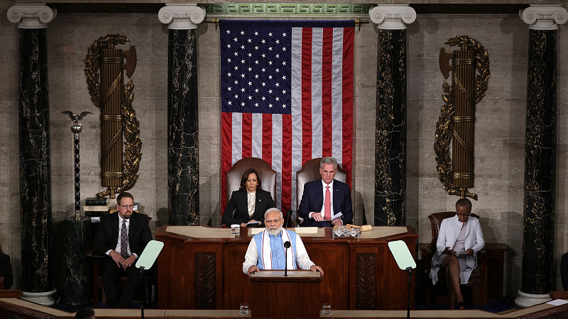 Indian Prime Minister Narendra Modi delivers remarks to a joint meeting of Congress at the U.S. Capitol in Washington, D.C., June 22, 2023. /CFP