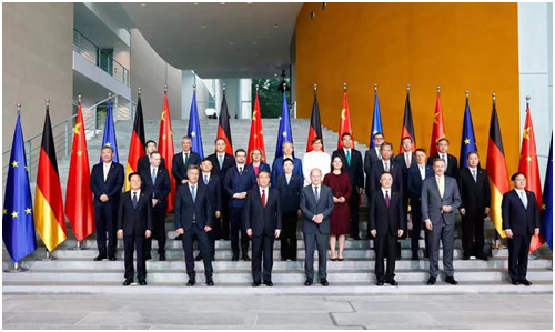 A group photo of visiting Chinese Premier Li Qiang, German Chancellor Olaf Scholz and attendees of the seventh China-Germany inter-governmental consultation in Berlin, Germany, June 20, 2023. /Xinhua