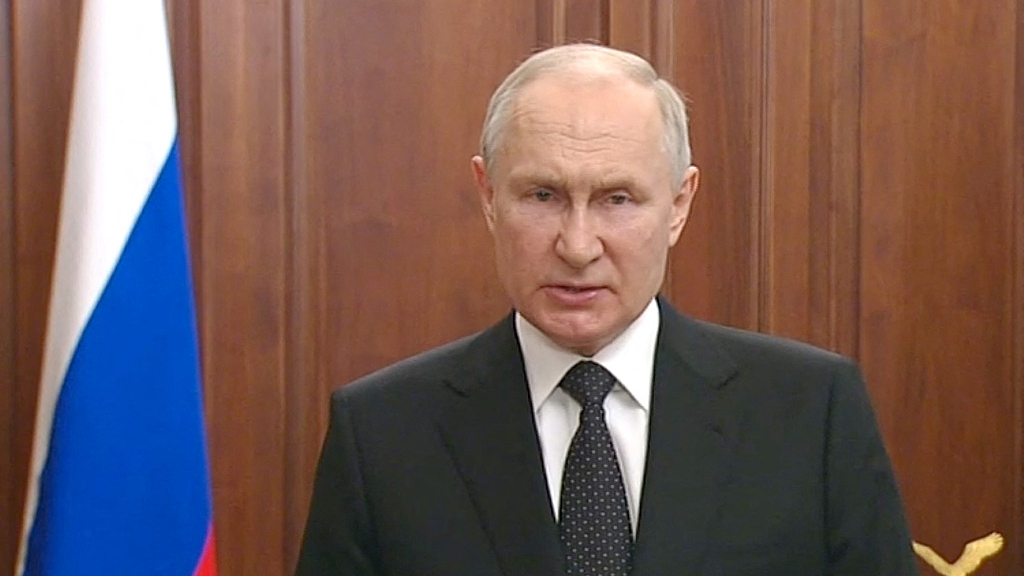 Screen grab taken from a footage released by the Russian presidential press office shows Russian President Vladimir Putin making a statement in Moscow, Russia, June 24, 2023. /CFP