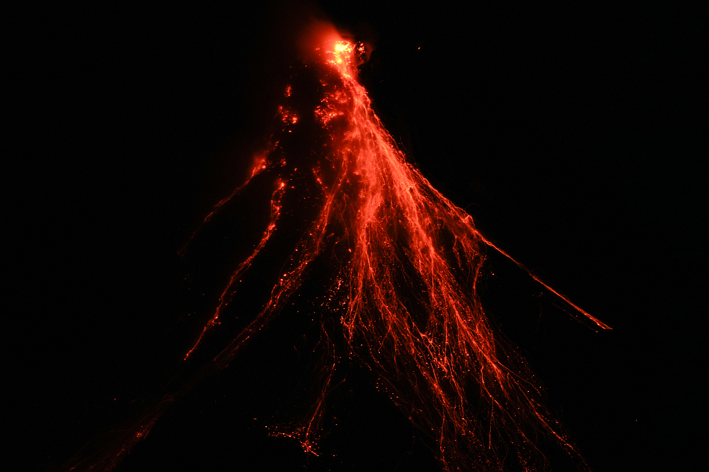 Lava flows down the slopes of Mayon volcano as seen from Legazpi, Albay province, northeastern Philippines, June 15, 2023. /CFP
