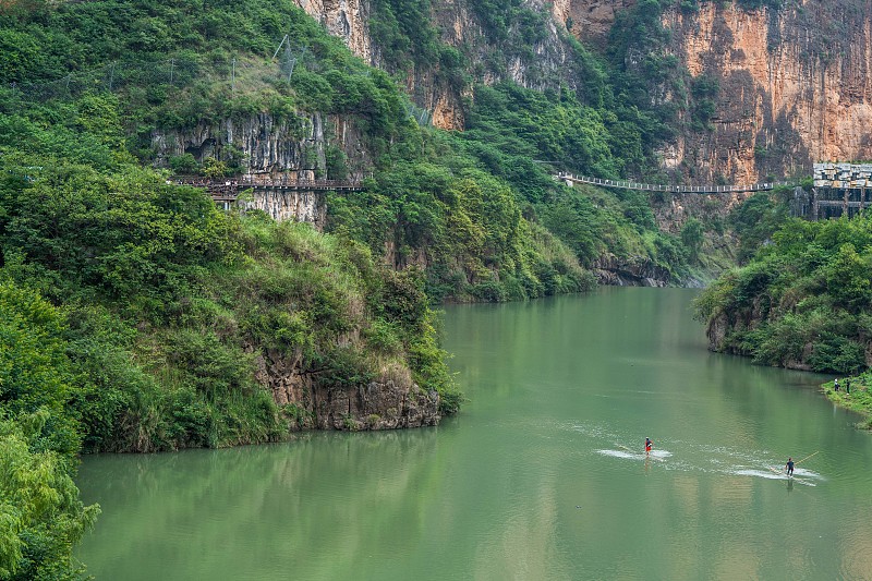 Located in Bijie City, Guizhou Province, the Jiudongtian Scenic Area is famous for its beautiful scenery featuring steep mountainsides and green river, June 22, 2023. /CFP