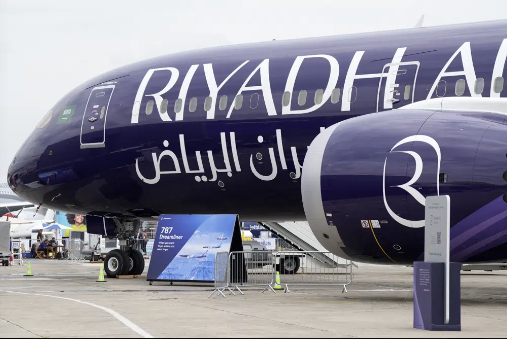 A Riyadh Air Boeing 787-9 Dreamliner is displayed at the Paris Air Show in Le Bourget, north of Paris, France, June 20, 2023. /AP