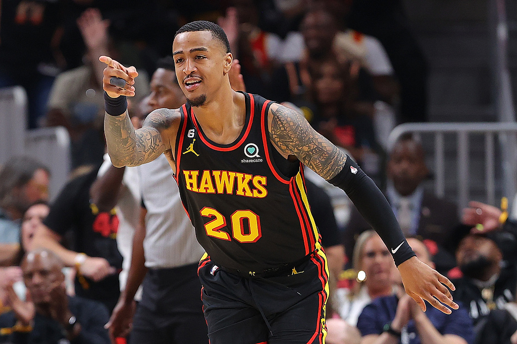 John Collins of the Atlanta Hawks in Game 3 of the NBA Eastern Conference first-round playoffs against the Boston Celtics at State Farm Arena in Atlanta, Georgia, April 21, 2023. /CFP