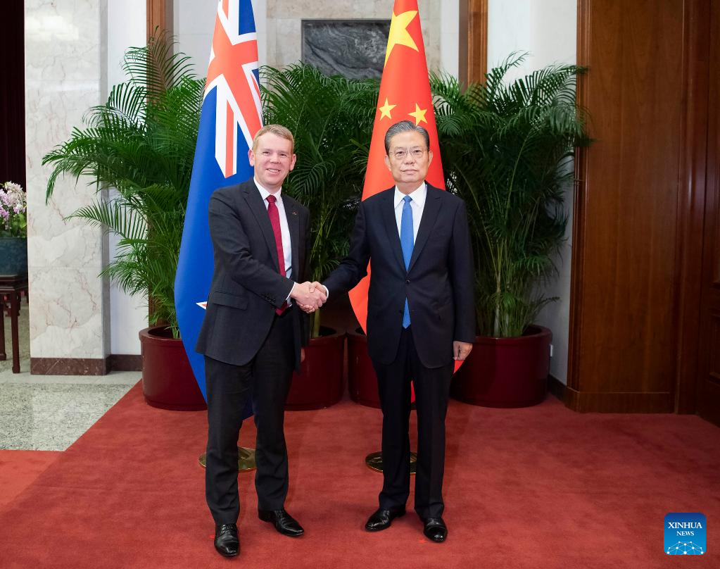 China's top legislator Zhao Leji meets with Prime Minister of New Zealand Chris Hipkins in Beijing, China, June 27, 2023. /Xinhua