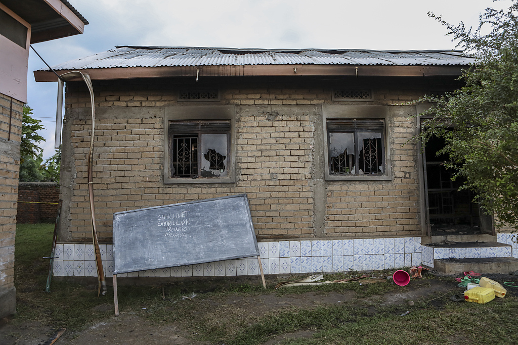 A burned dormitory inside the Lhubiriha Secondary School after an attack on the school in Mpondwe, Uganda, near the border with Congo, June 18, 2023. /CFP