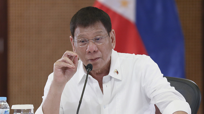 Then Philippine President Rodrigo Duterte gestures during a meeting at the Malacanang presidential palace in Manila, the Philippines, September 15, 2021. /CFP