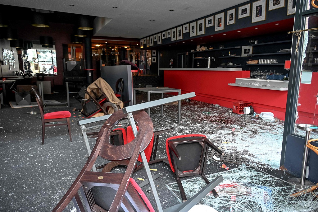This general view shows debris in the bar and restaurant of The Coliseum of Roubaix Theatre in Roubaix, northern France, June 30, 2023. /CFP