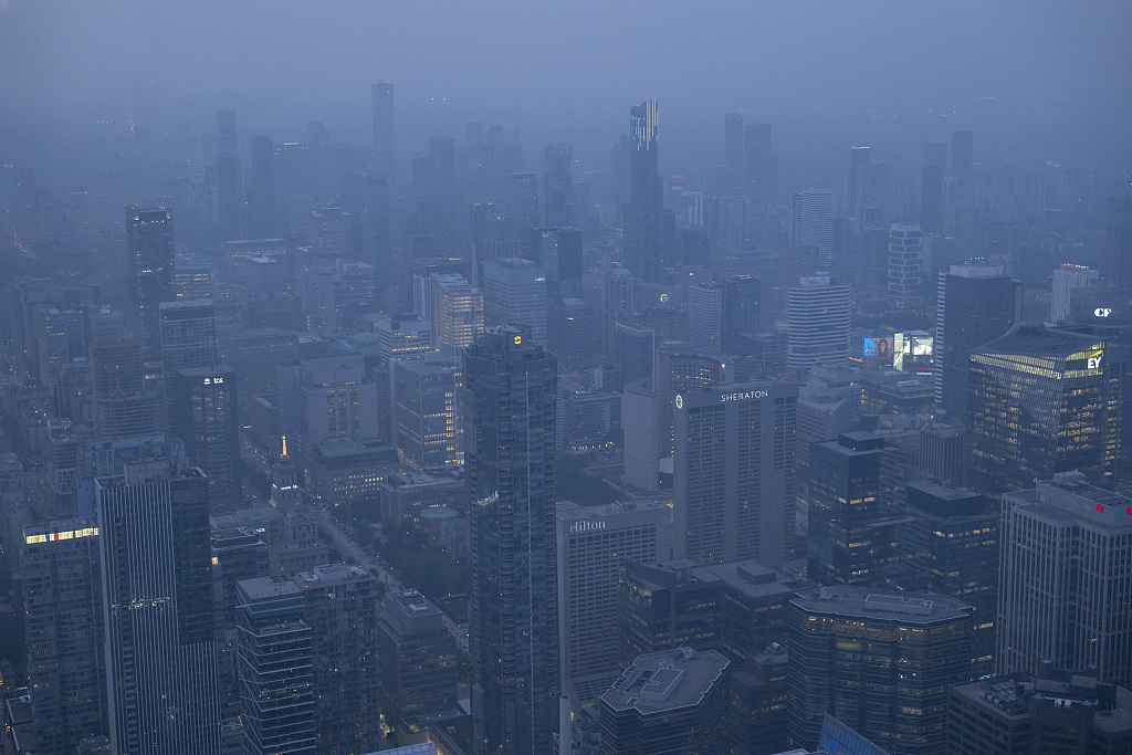 Wildfire smoke over Toronto, Canadan on June 28, 2023. /CFP