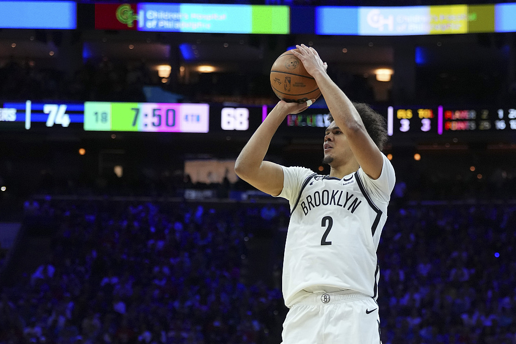 Cameron Johnson of the Brooklyn Nets shoots in Game 2 of the NBA Eastern Conference first-round playoffs against the Philadelphia 76ers at Wells Fargo Center in Philadelphia, Pennsylvania, April 17, 2023. /CFP