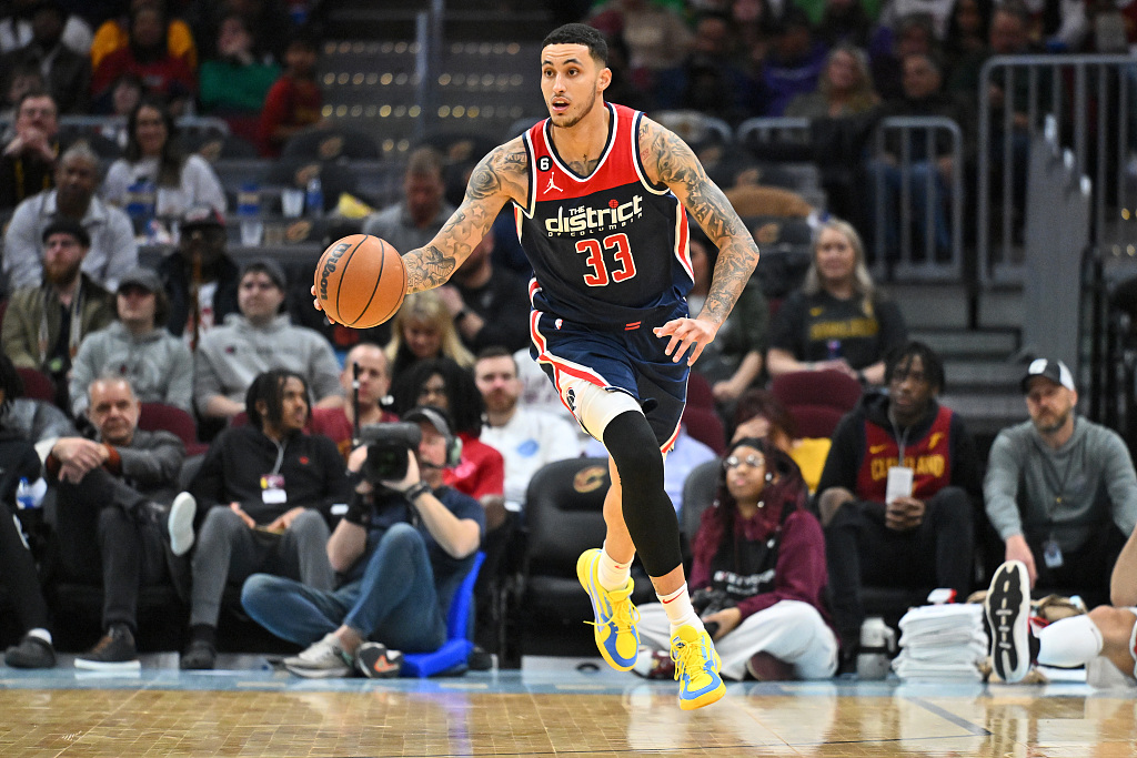 Kyle Kuzma of the Washington Wizards dribbles in the game against the Cleveland Cavaliers at the Rocket Mortgage FieldHouse in Cleveland, Ohio, March 17, 2023. /CFP