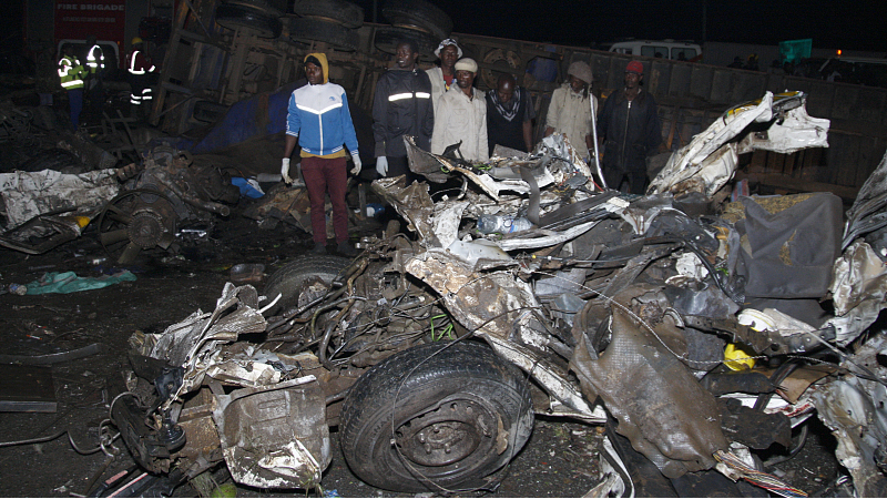 The wreckage of vehicles after a fatal accident in Londiani, Kenya, July 1, 2023. /CFP