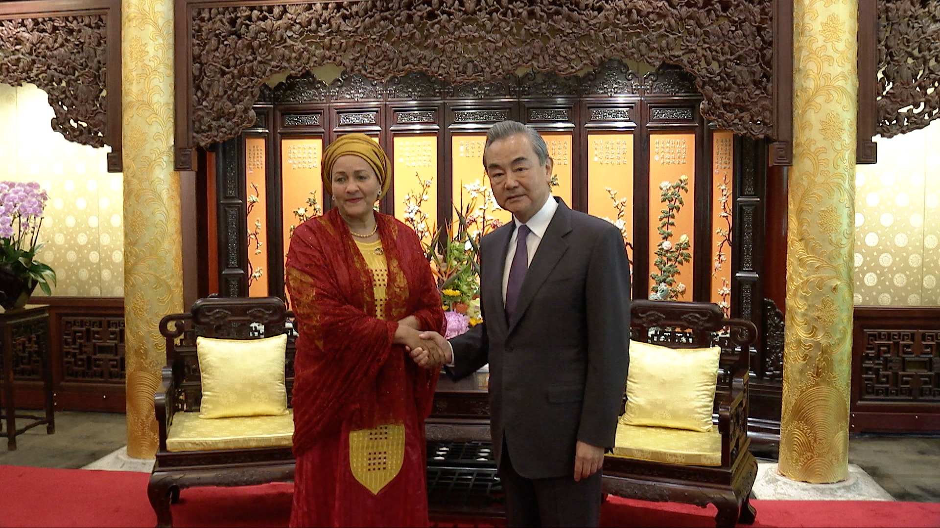 Wang Yi, a member of the Political Bureau of the CPC Central Committee and director of the Office of the Foreign Affairs Commission of the Communist Party of China Central Committee, meets with Amina Mohammed, Deputy Secretary-General of the United Nations, Beijing, capital of China, June 29, 2023. /Xinhua