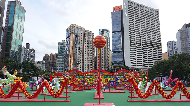 A large-scale dragon dance venue installed for the 26th anniversary of Hong Kong's return to the motherland in Victoria Park, Hong Kong, China, June 29, 2023./CFP