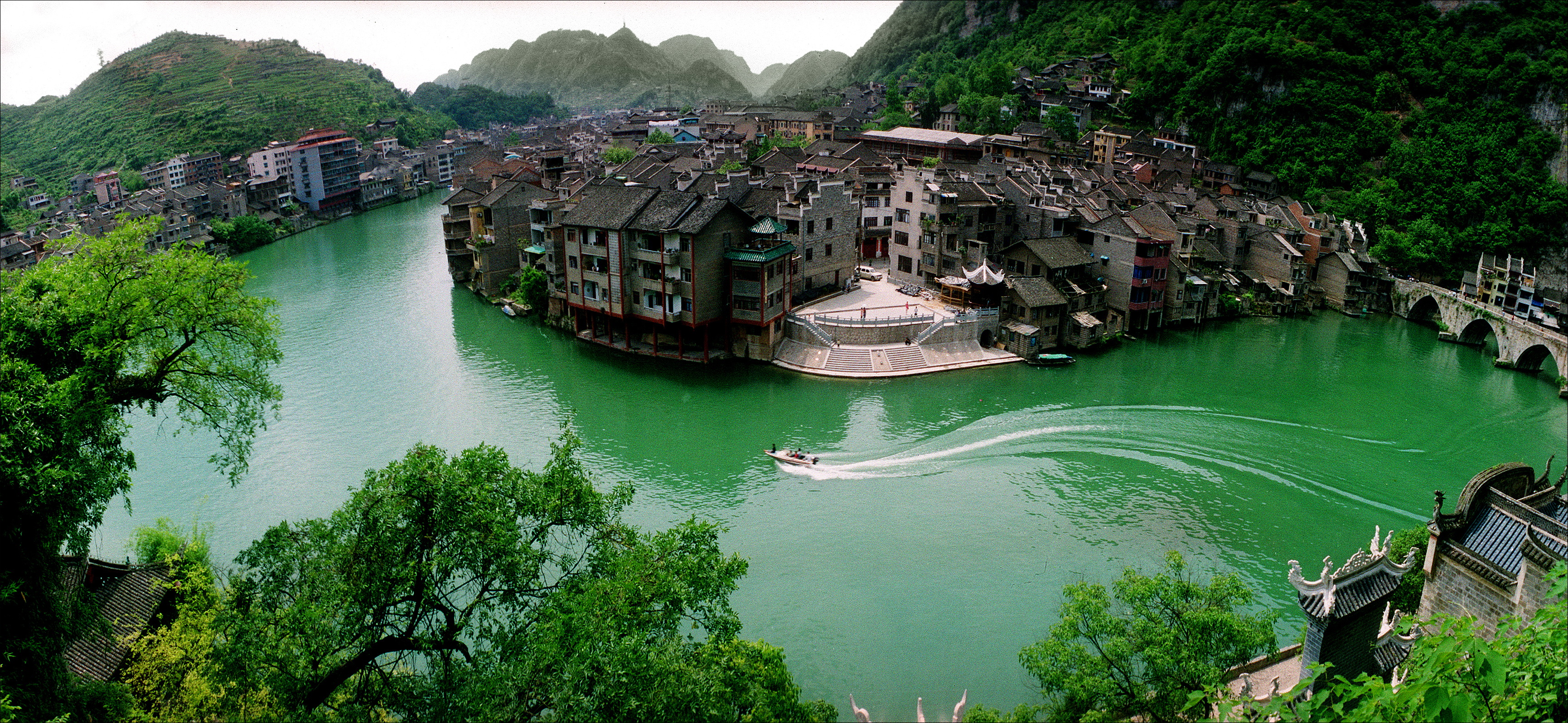 An undated photo shows an aerial view of Zhenyuan ancient town in southwest China's Guizhou Province. The town has a history dating back more than 2,000 years. /Photo provided to CGTN