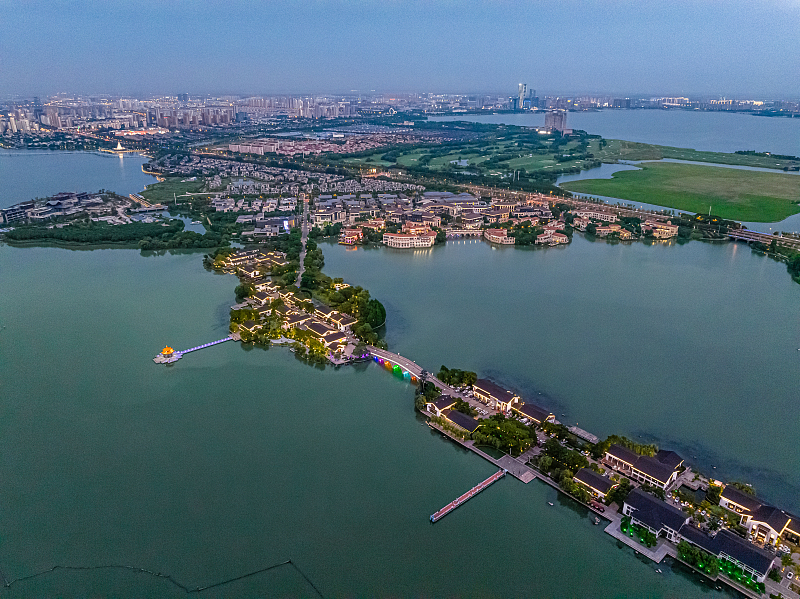 An aerial photo shows a panorama of the Li Gong Di tourism and leisure block in Suzhou City, Jiangsu Province. /CFP