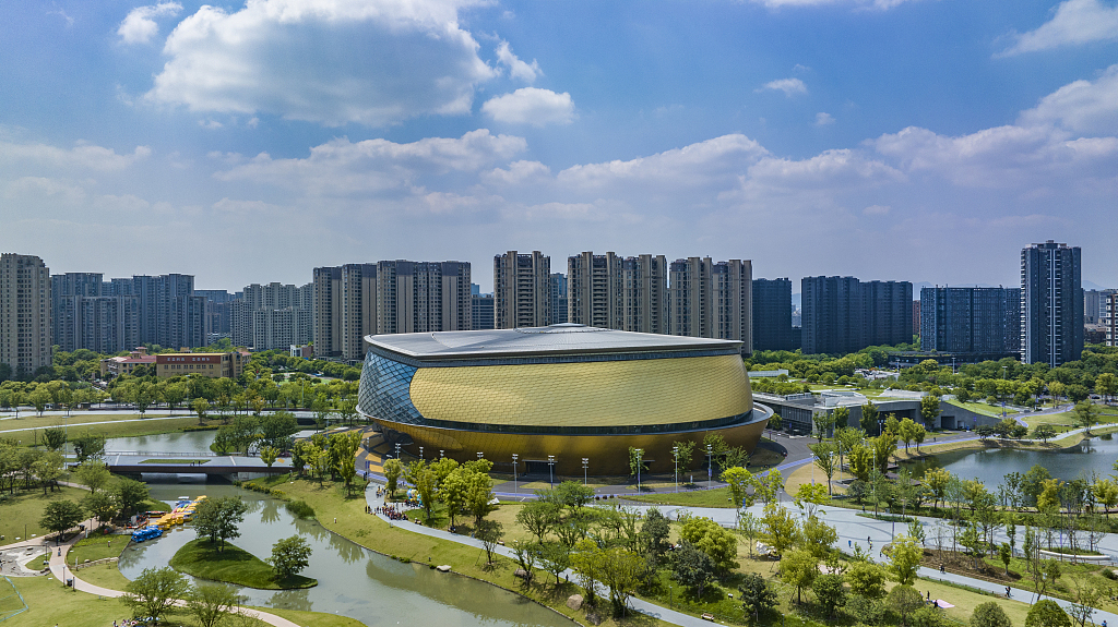 A view of the Gongshu Canal Sports Park Gymnasium in Hangzhou, east China's Zhejiang Province. /CFP