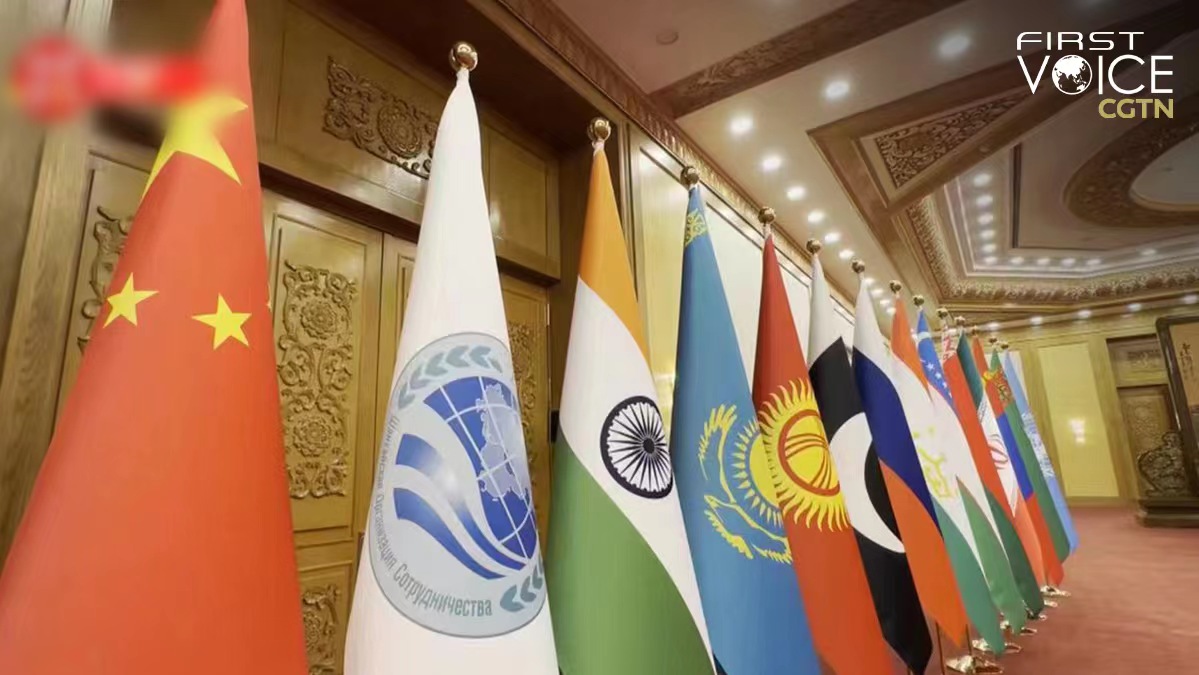 Flags of SCO member states. /CCTV