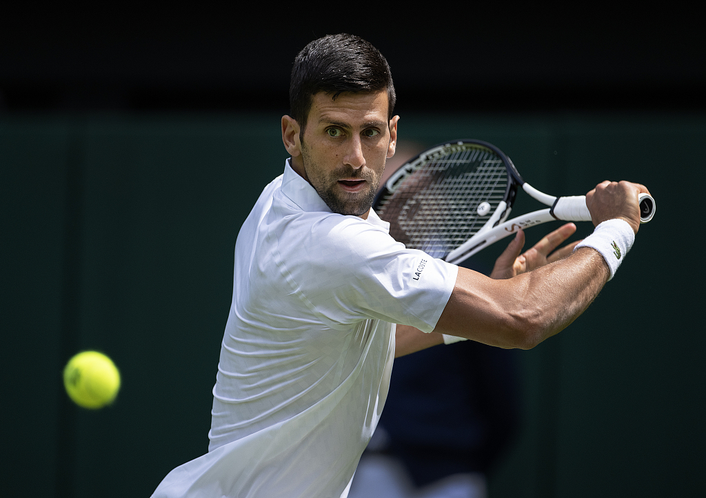 Novak Djokovic in action during the men's singles first round of the Wimbledon Championships in London, UK, July 3, 2023. /CFP