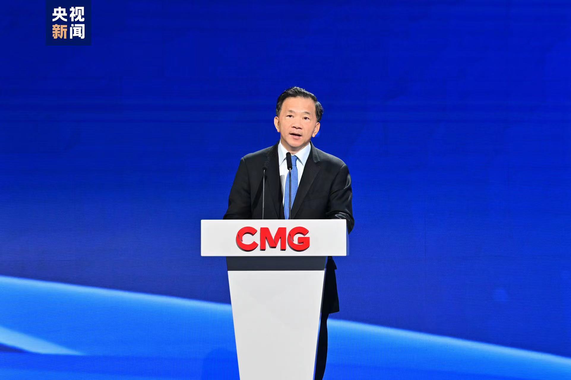 CMG President Shen Haixiong speaks at the ceremony. /CFP