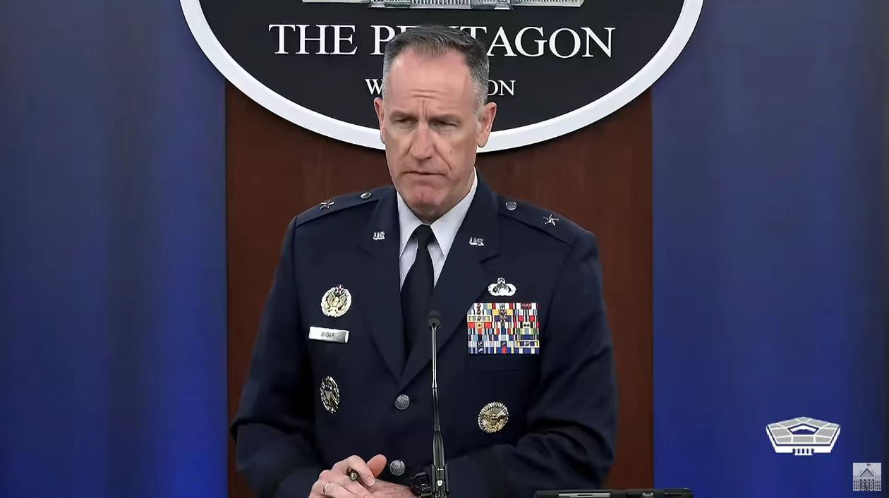 A screenshot of Pentagon spokesperson Brigadier General Pat Ryder answering questions at a press conference.