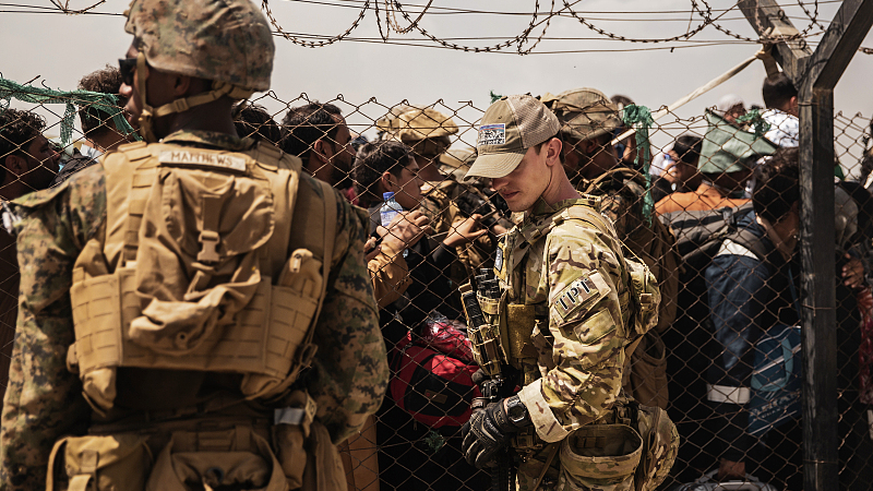 U.S. troops at Hamid Karzai International Airport, Kabul, Afghanistan, August. 22., 2021. /CFP