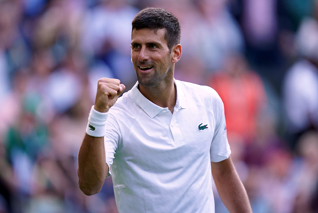 Serbian Novak Djokovic celebrates beating Jordan Thompson during day three of the Championships Wimbledon at All England Lawn Tennis and Croquet Club in London, England, July 5, 2023. /CFP