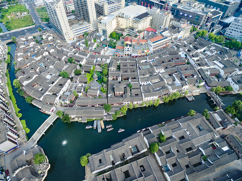 An aerial photo shows the panorama of the ancient block in Huzhou City, Zhejiang Province. /CFP