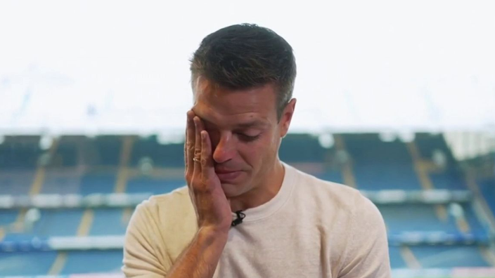 Cesar Azpilicueta wipes tears from his eyes during a video posted by Chelsea in London, England, July 6, 2023. /Chelsea