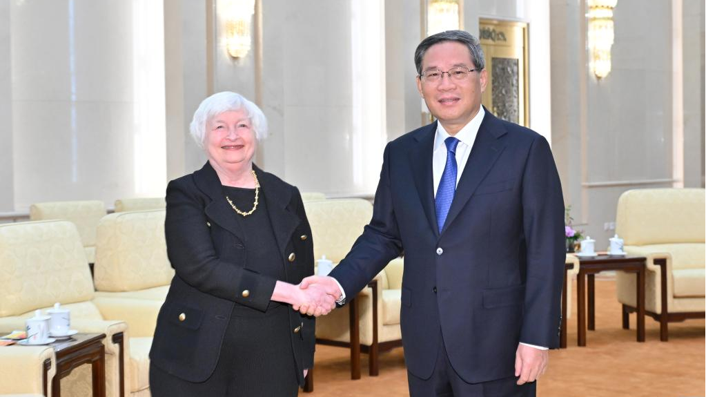 Chinese Premier Li Qiang (R) meets with U.S. Treasury Secretary Janet Yellen at the Great Hall of the People, Beijing, capital of China, July 7, 2023. /CFP