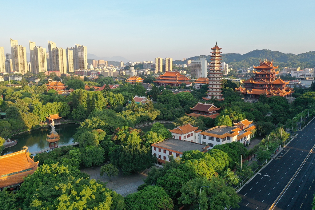 A bird's eye view of Xichan Temple, Fuzhou, Fujian Province, July 7, 2023. /CFP
