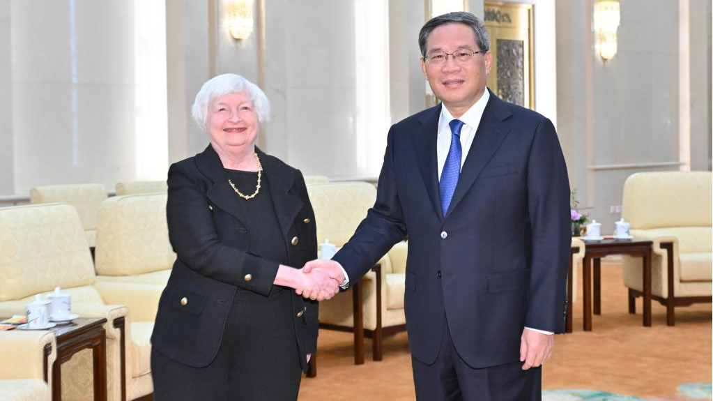 Chinese Premier Li Qiang meets with U.S. Treasury Secretary Janet Yellen at the Great Hall of the People in Beijing, capital of China, July 7, 2023. /Xinhua