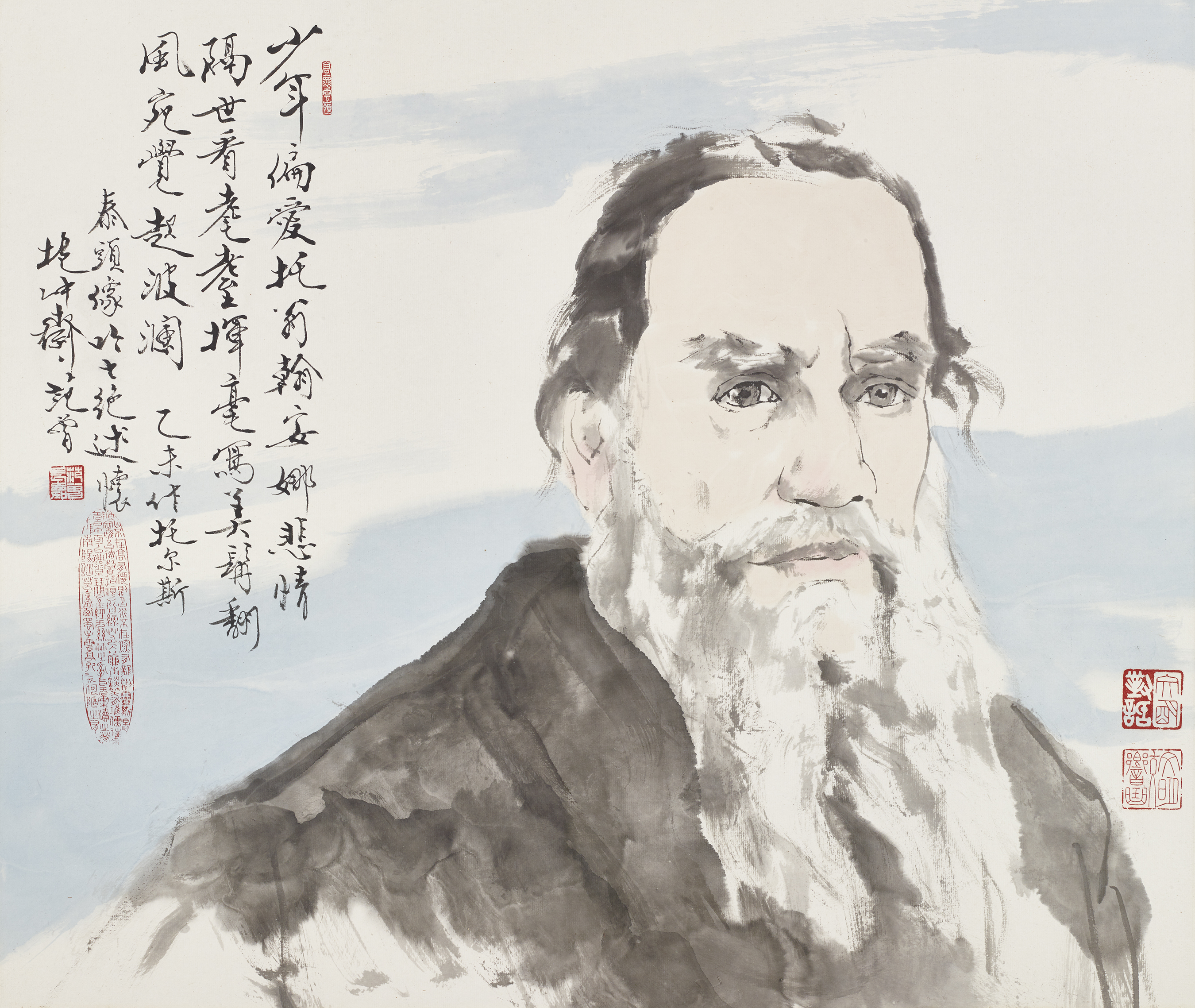 A portrait of Russian novelist Leo Tolstoy by Fan Zeng. /CGTN