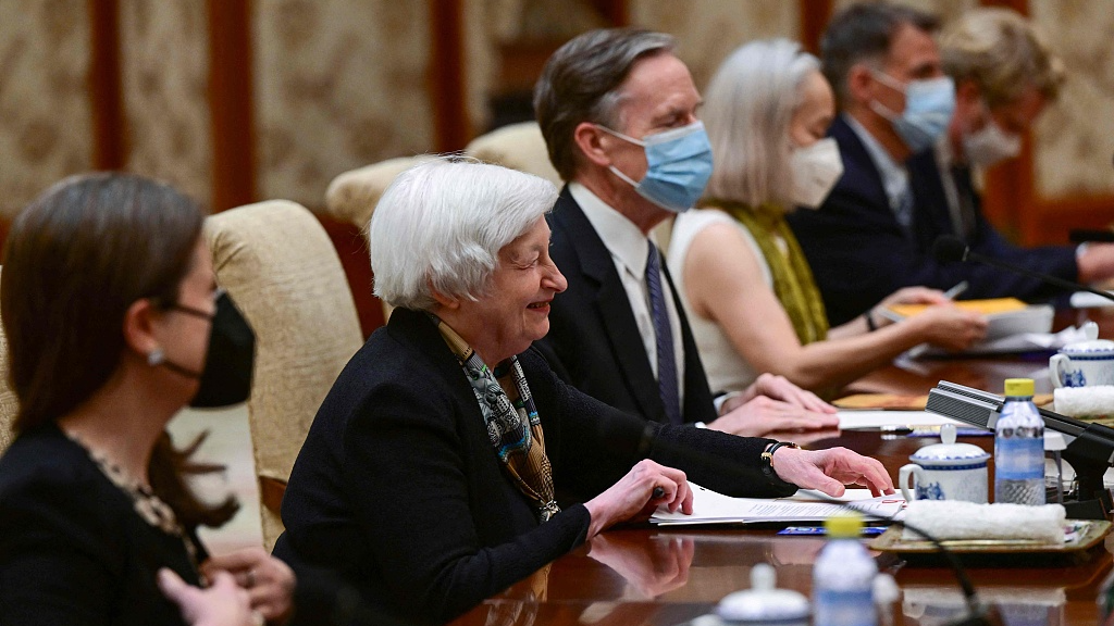 U.S. Treasury Secretary Janet Yellen (2nd L) meets with Chinese officials in Beijing, July 8, 2023. /Xinhua
