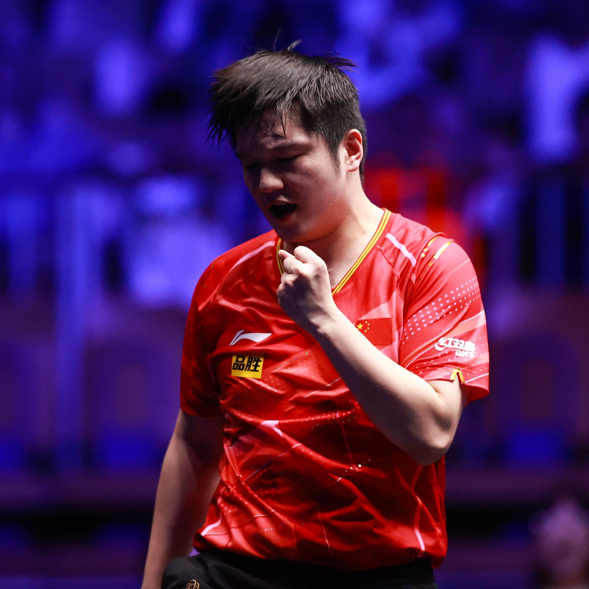 China's Fan Zhendong reacts after winning a point in the men's singles final at the World Table Tennis Star Contender Ljubljana in Slovenia, July 9, 2023. /World Table Tennis