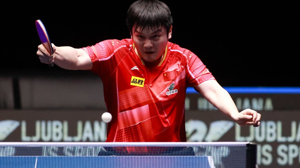 China's Fan Zhendong compete in the men's singles final at the World Table Tennis Star Contender Ljubljana in Slovenia, July 9, 2023. /World Table Tennis