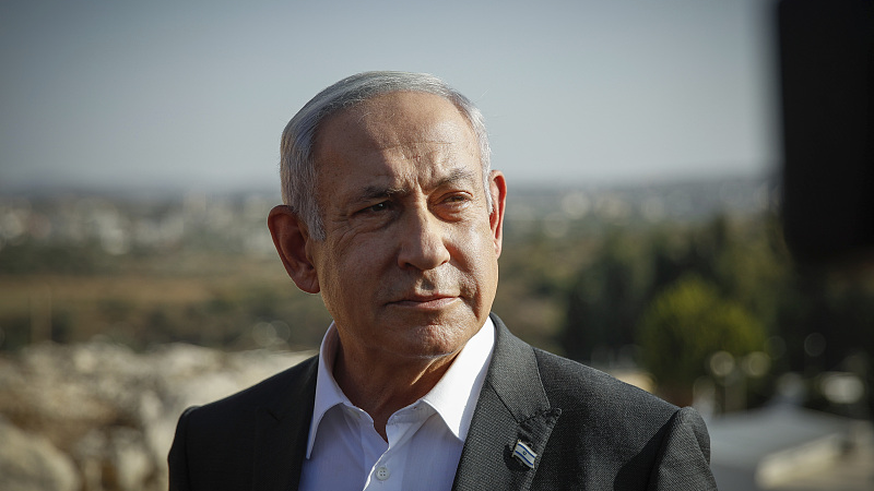 Israeli Prime Minister Benjamin Netanyahu arrives for a briefing near the Salem military post between Israel and the West Bank, July 4, 2023. /CFP