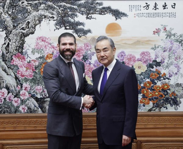 Wang Yi, a member of the Political Bureau of the Communist Party of China (CPC) Central Committee and director of the Office of the Foreign Affairs Commission of the CPC Central Committee, (R) meets with Laureano Ortega Murillo, presidential adviser of Nicaragua, in Beijing, China, July 11, 2023. /Chinese Foreign Ministry