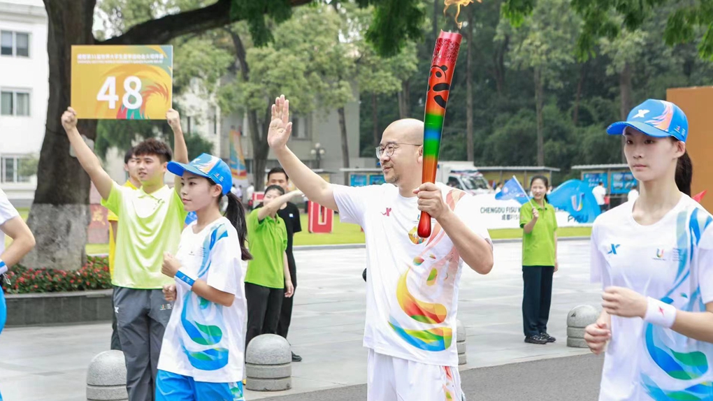 He Kong in the torch replay of the 31st FISU World University Games, Chengdu, southwest China's Sichuan Province, July 2, 2023. /Provided by He Kong