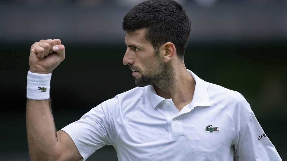 Novak Djokovic celebrates winning a point during day nine of The Championships, Wimbledon, at All England Lawn Tennis and Croquet Club in London, England. July 11, 2023. /CFP