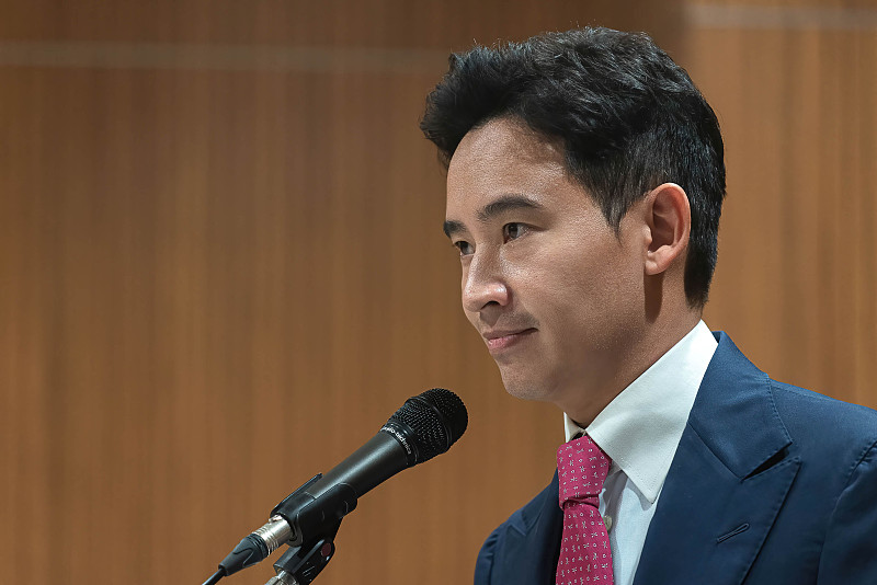 Pita Limjaroenrat, prime minister candidate and leader of the Move Forward Party, speaks to the media during a press conference after the first Parliamentary session in Bangkok, Thailand, July 4, 2023. /CFP