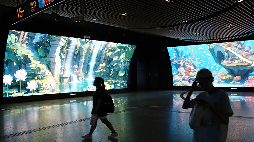 AI-generated underwater artwork showcased on subway station billboards in Shanghai, China, July 13, 2023. /CFP
