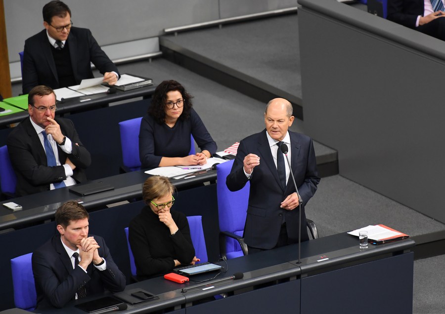 German Chancellor Olaf Scholz attends a question session of the Bundestag in Berlin, capital of Germany, Jan. 25, 2023. /Xinhua