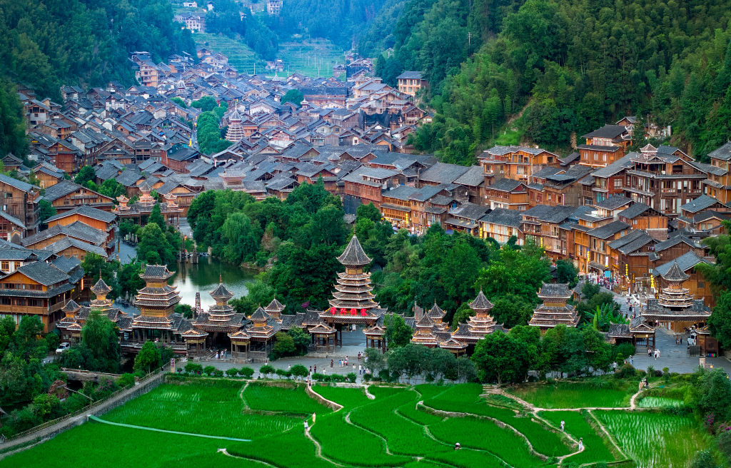 A complete picture of the ancient Zhaoxing Dong Village in Qiandongnan Miao and Dong Autonomous Prefecture, Guizhou Province /CFP