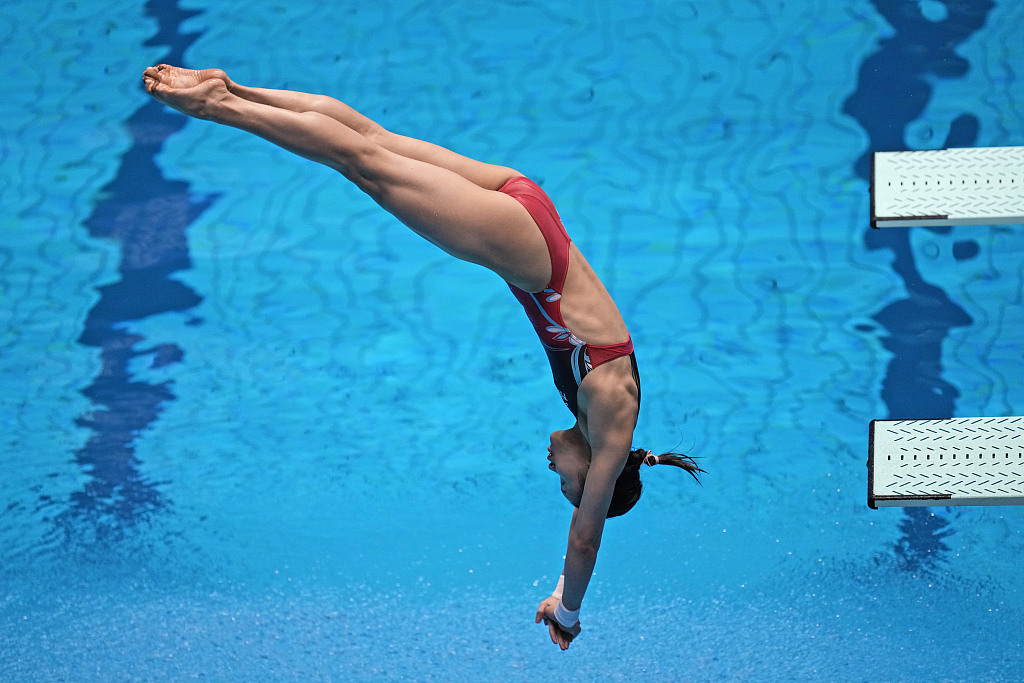 Lin Shan of China competes in the women's 1-meter springboard diving final at the World Aquatics Championships in Fukuoka, Japan, July 15, 2023. /CFP