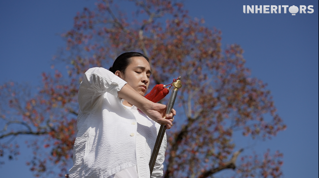 Hu Yang, principal dancer of the China National Opera & Dance Drama Theater, performs a sword dance in Longquan, east China's Zhejiang province in this undated photo. /CGTN